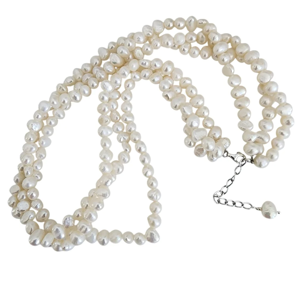 Pearl necklace multi strand genuine pearls 925 sterling silver clasp  A0387 Q7